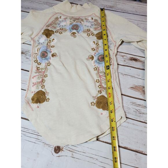 Free People Womens Top Disco Rose Heavily Embroidered Floral Ivory Cream Boho - Picture 6 of 12